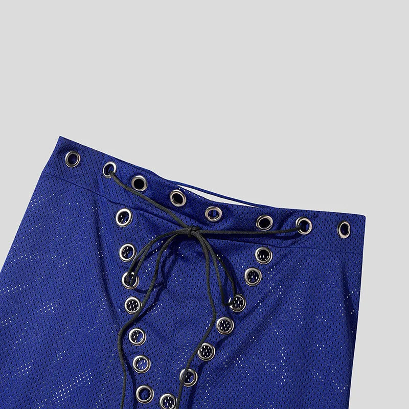 Hollow Button Polyester Loose Shorts