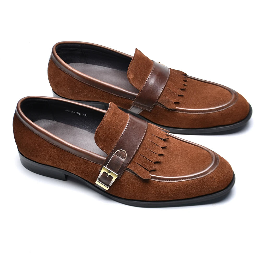 Tassel with Buckle Suede Leather Loafers