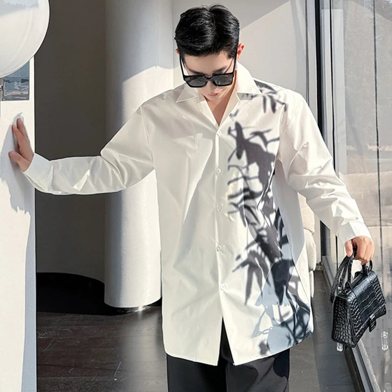 Ink Painting Printing Lapel Loose Shirt