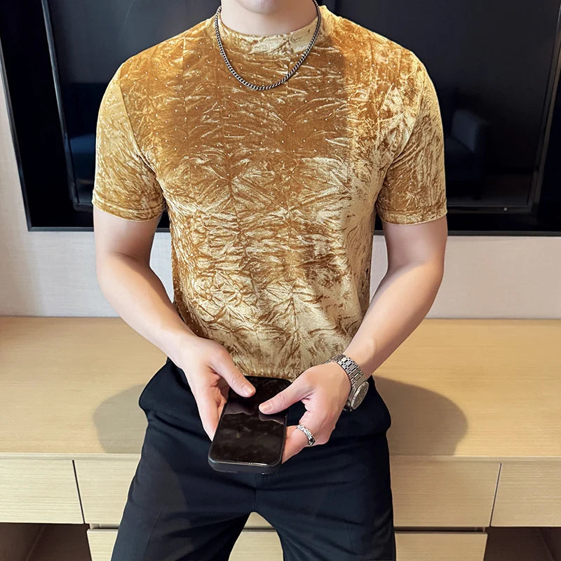 Fashion Fold Design Velvet T-Shirt