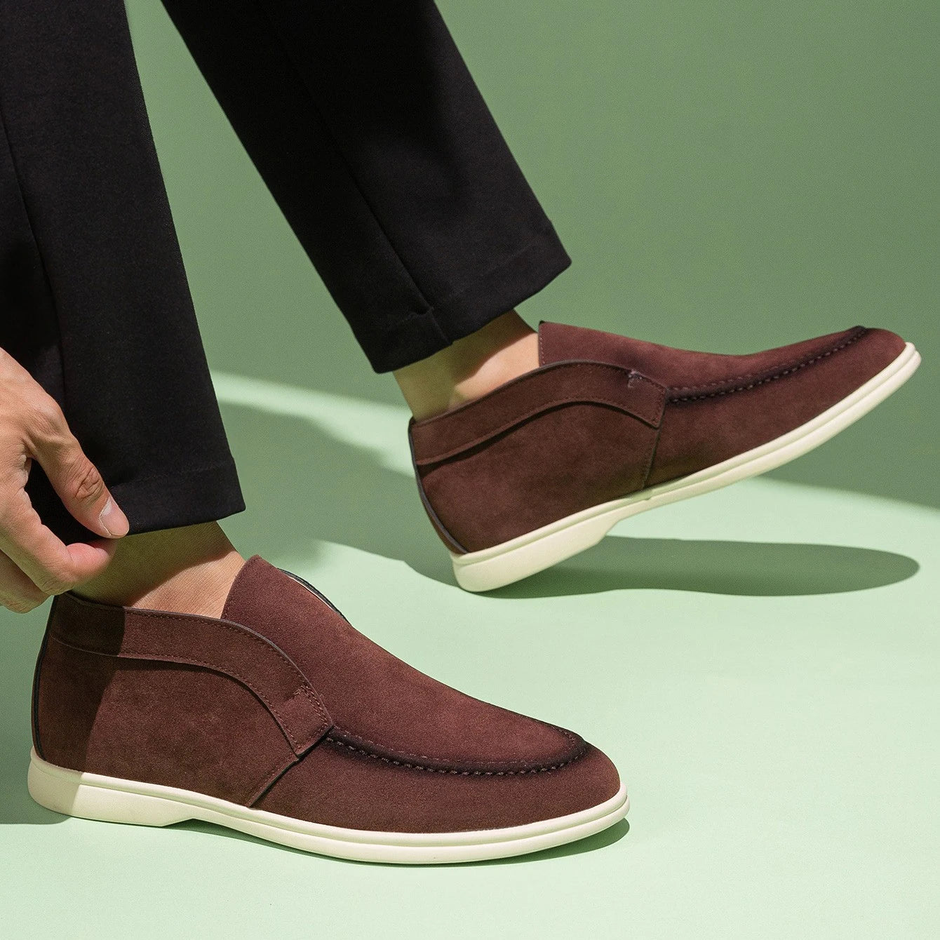 Mid-Top Solid Leather Loafers