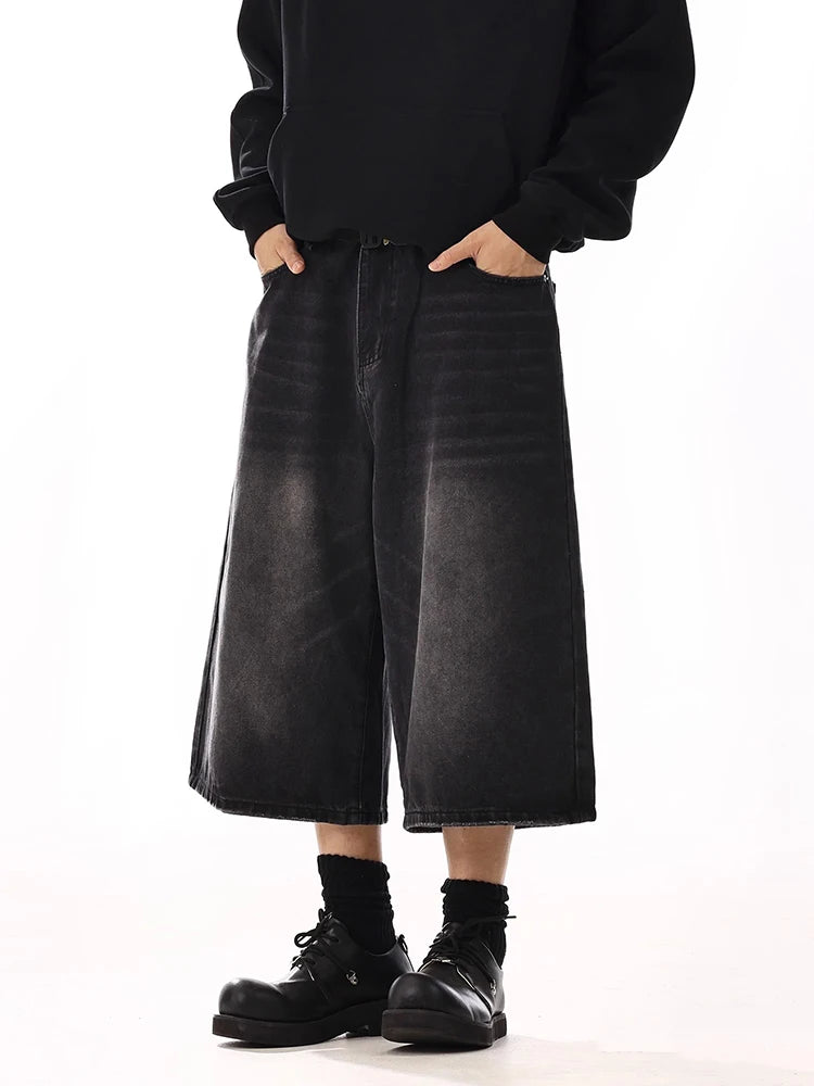 Low-Waist Wide-Leg Casual Denim Capri