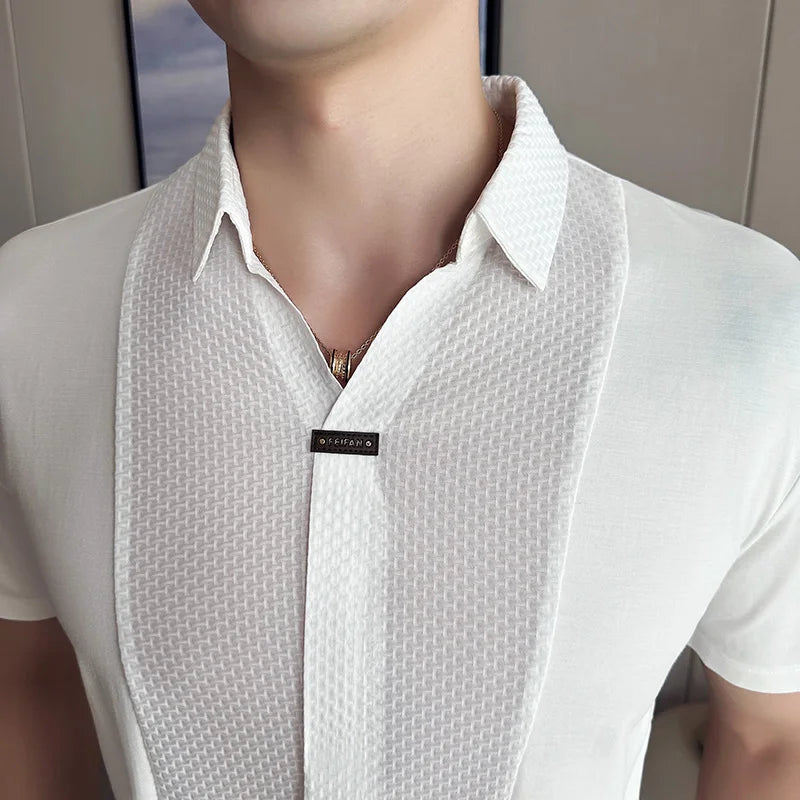 Men's Waffle Splicing Seamless Polo Shirt