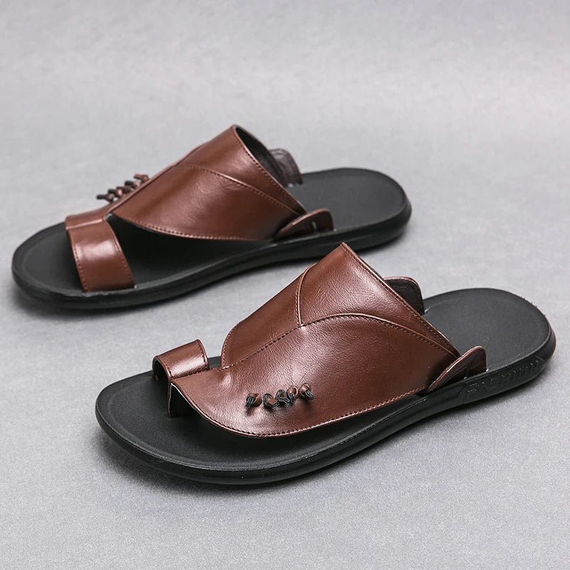 Solid Split Leather Toe Sandals
