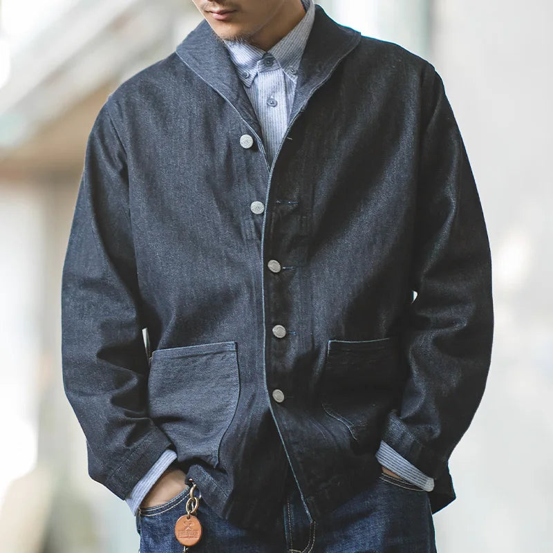 Denim Cotton Shawl Collar Jacket
