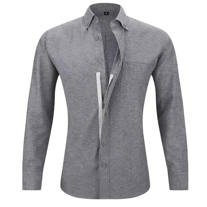 Solid Casual Zipper Fake Buttons Shirt