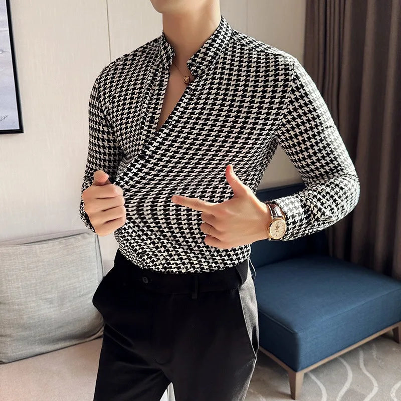 Houndstooth Pattern Long Sleeve Shirt