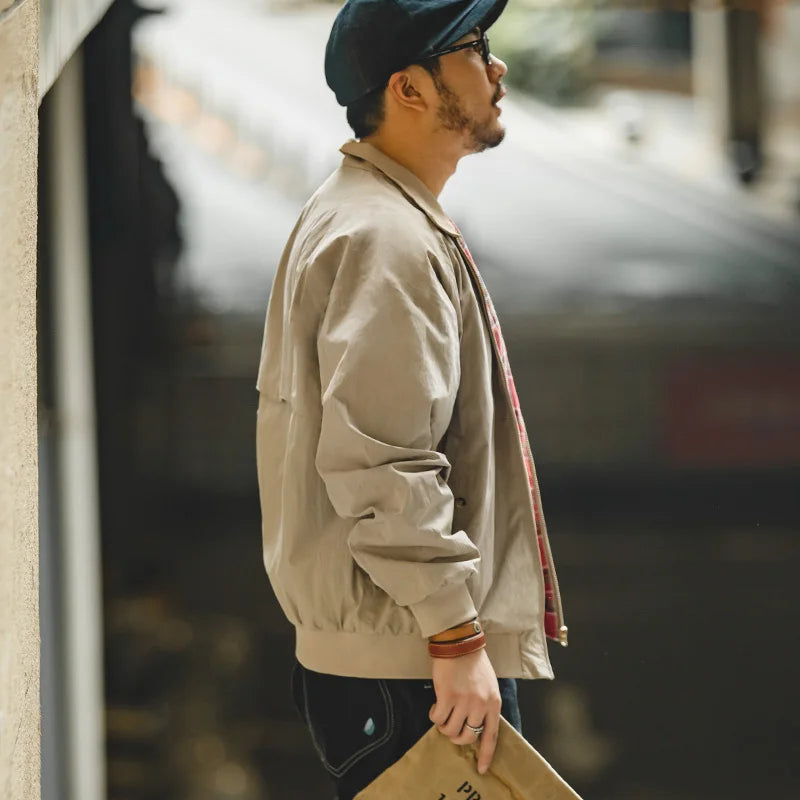 Vintage Khaki Casual Bomber Jacket
