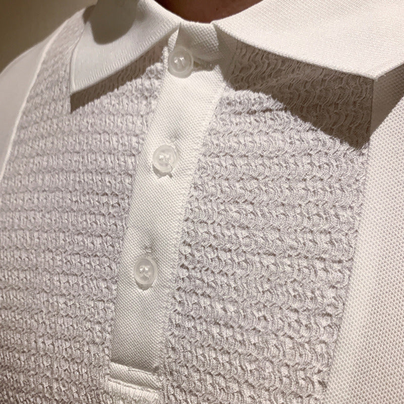 Simple Solid Color Splicing Polo Shirt