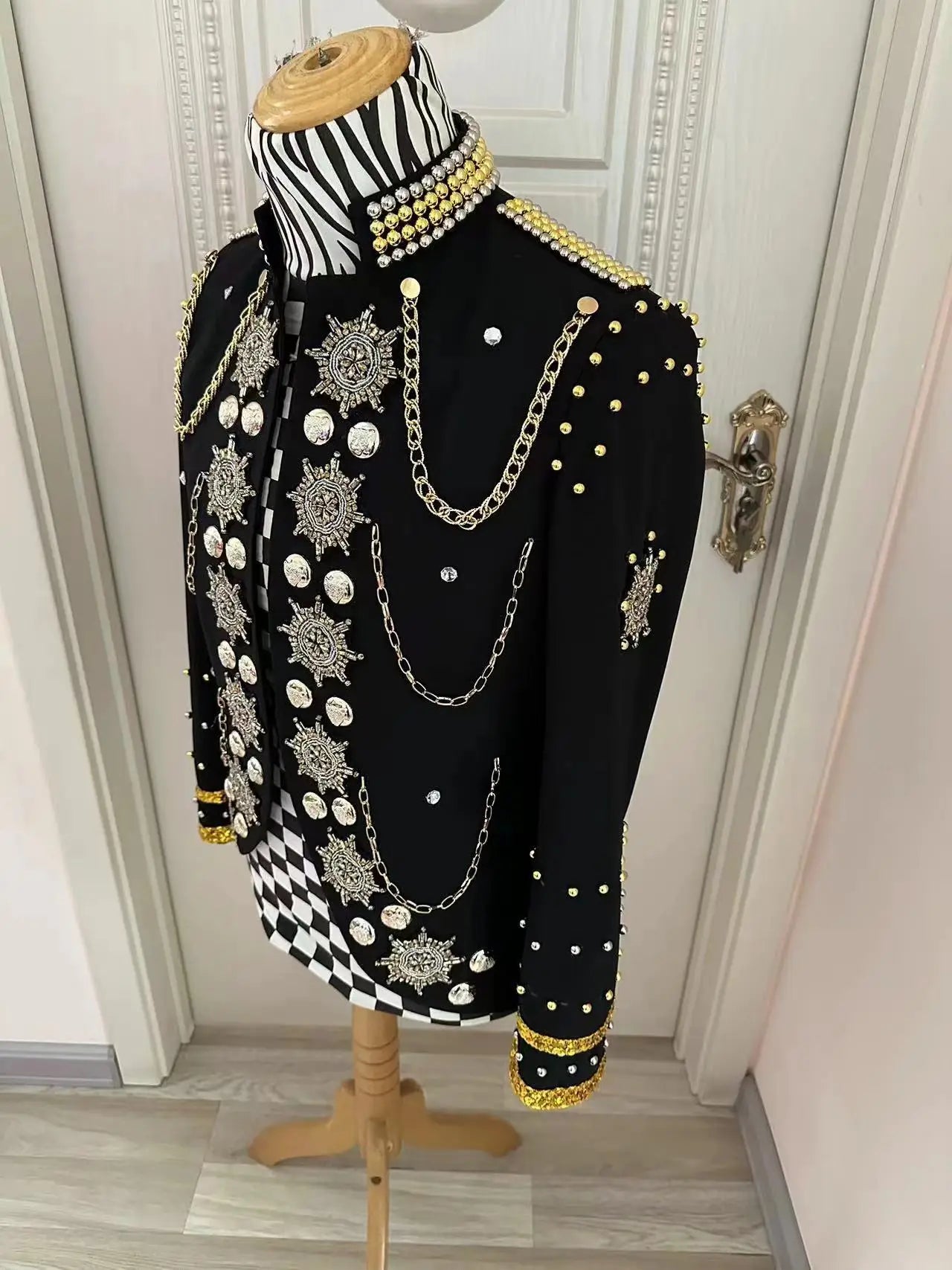 Metal Chain Rhinestone Costumes Blazer