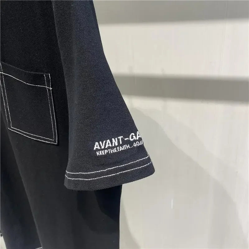 Black Embroidery Printed Polo Shirt