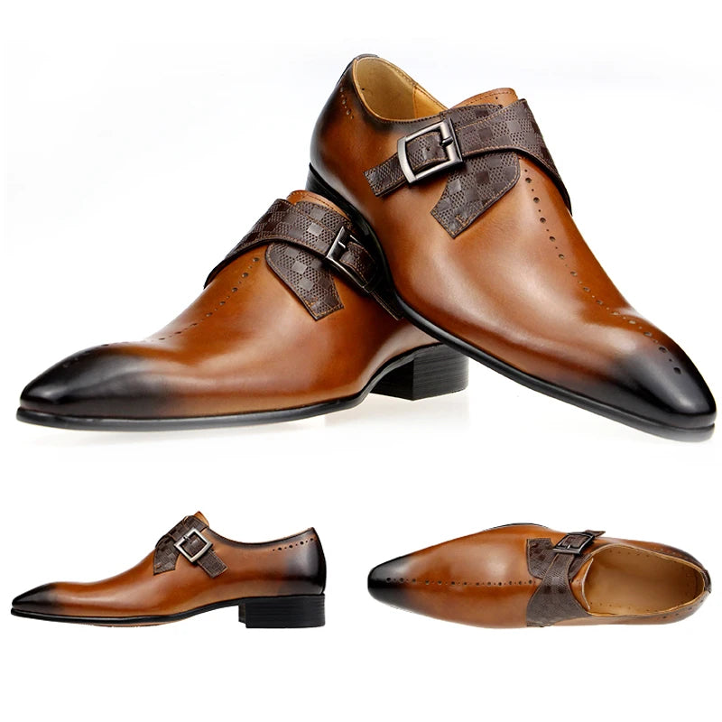 Burnished Tip Buckled Formal Loafers