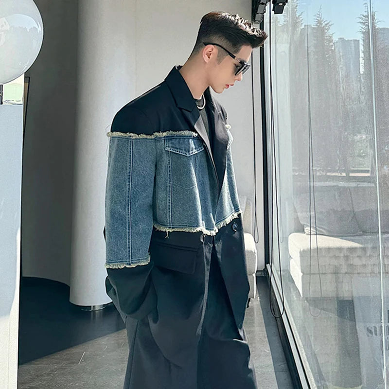 Patchwork Contrast Washed Spliced Blazer