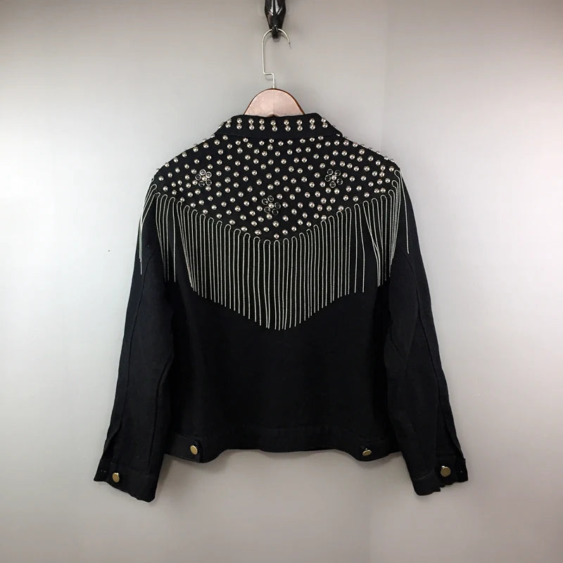 Beaded Tassel Design Polyester Shirt