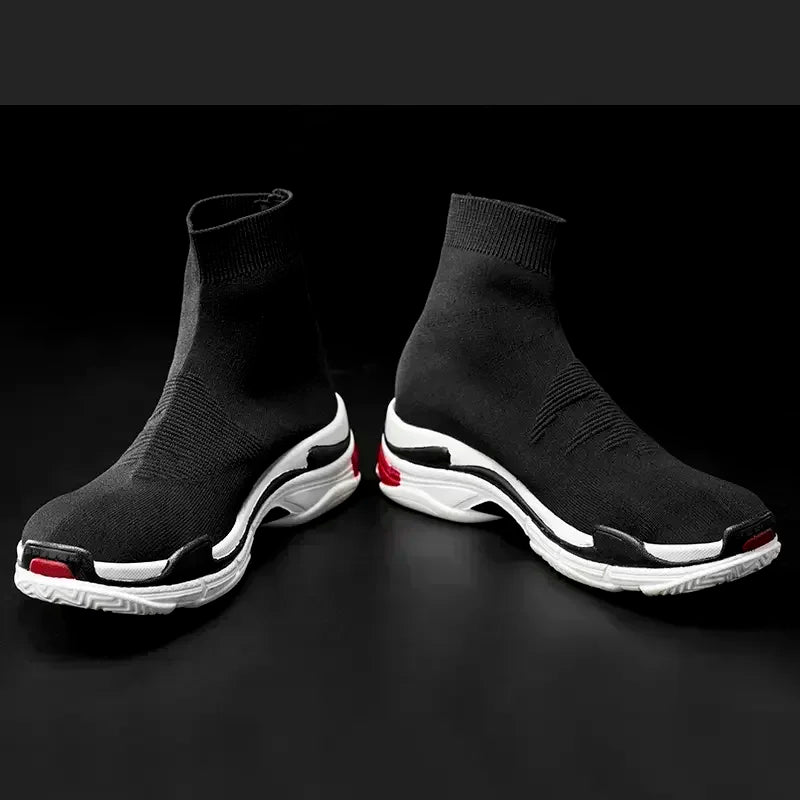 Black High-Top Elastic Socks Sneakers