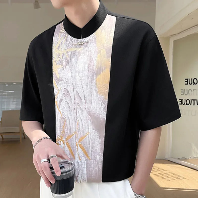 Chinese Abstract Color Blocking Shirt