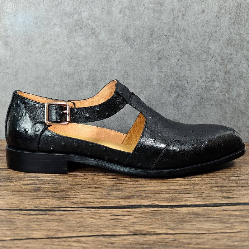 Black Genuine Leather Hollow Out Shoes