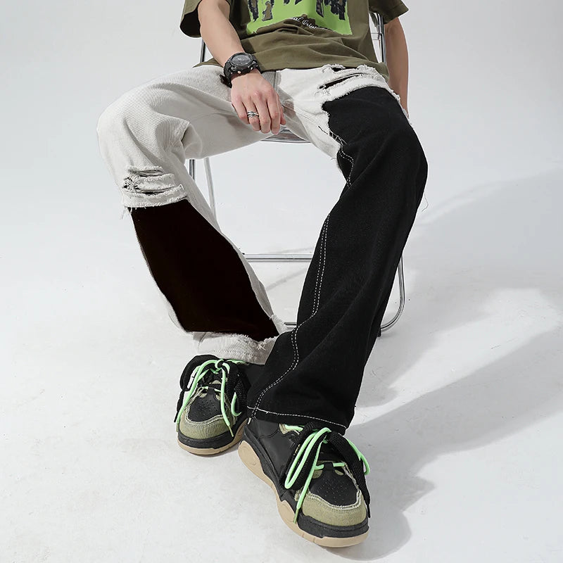 Patchwork Contrast Color Straight Jeans
