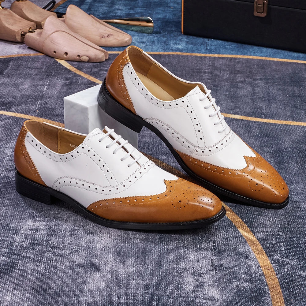 Patchwork Color Leather Wingtip Shoes