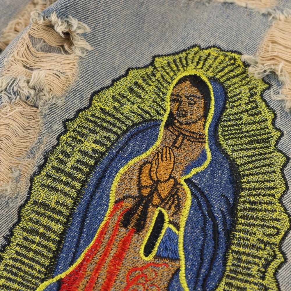 Ripped Embroidery Decoration Loose Jeans