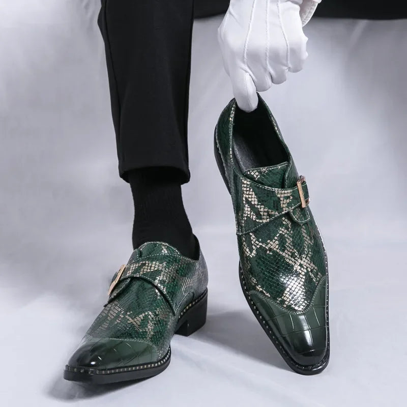 Retro Fashion Green Print Dress Shoes