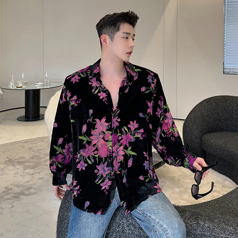 Black Color Floral Long Sleeve Shirt