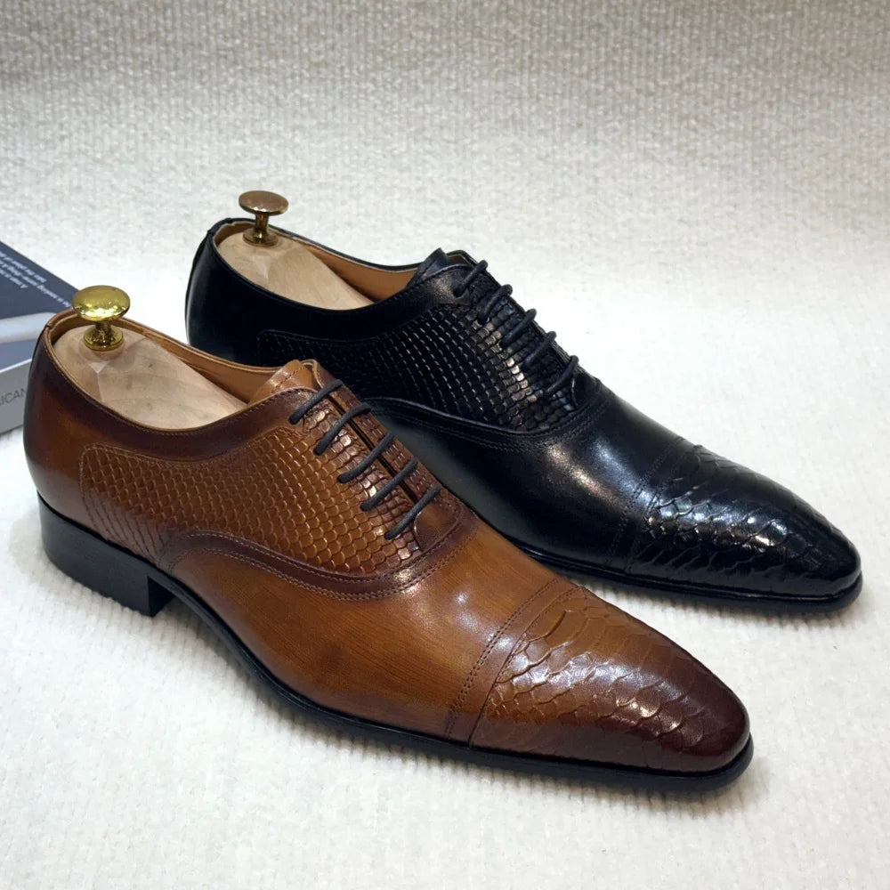 Genuine Leather Pointed-Toe Formal Oxford Shoes
