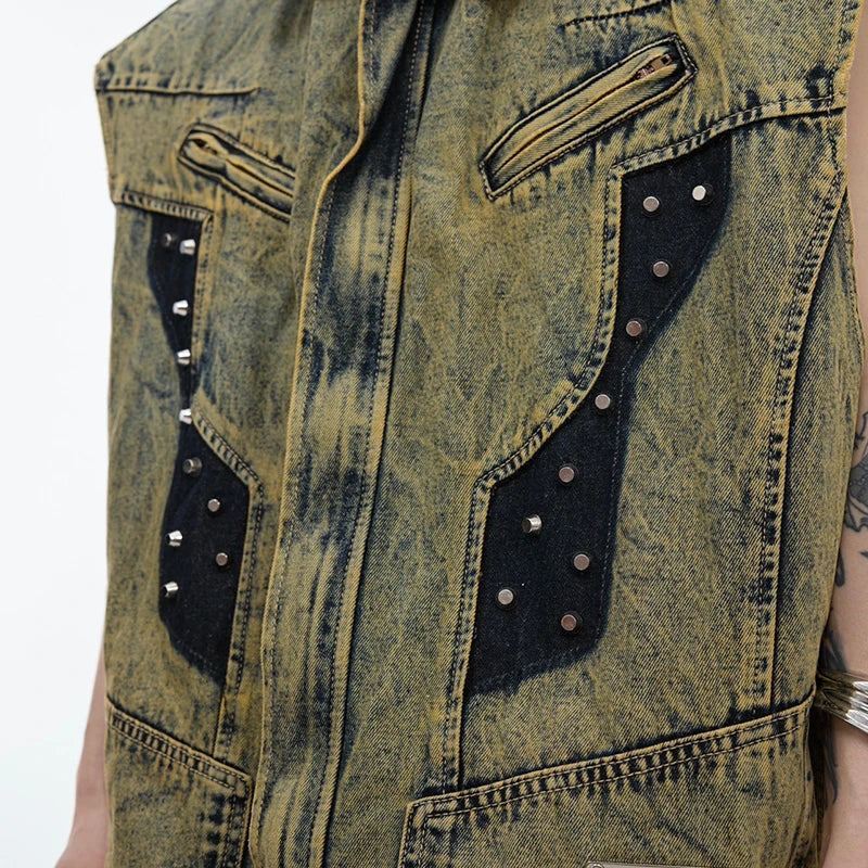 Irregular Old Metal Rivet Denim Vest