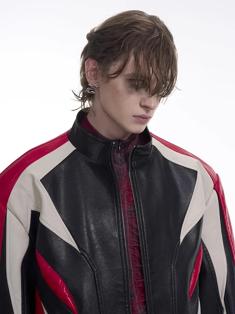 Color Block Stand Collar Racer Jacket