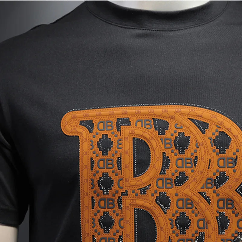 Embroidery Letter Rhinestone Style T-Shirt