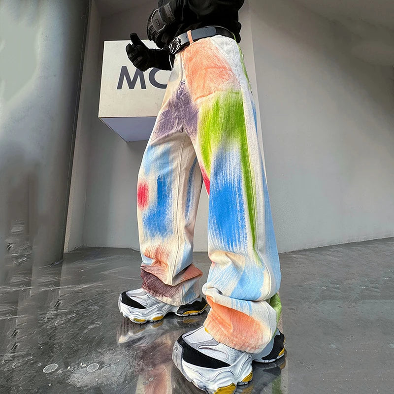 Colorful Coloured Drawing Print Jeans