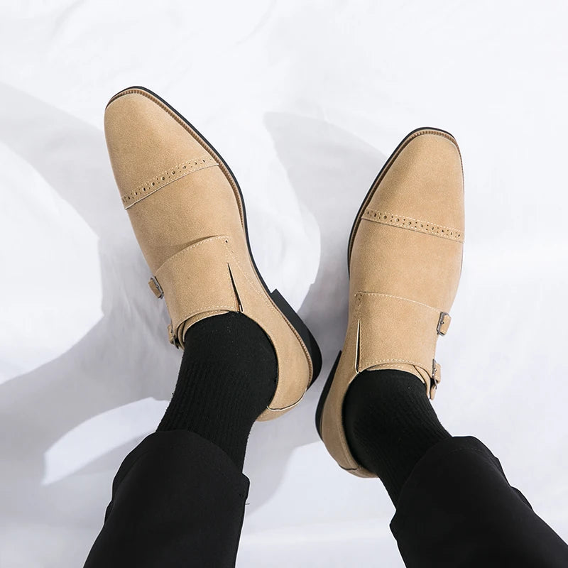 Beige Color Monk Leather Shoes