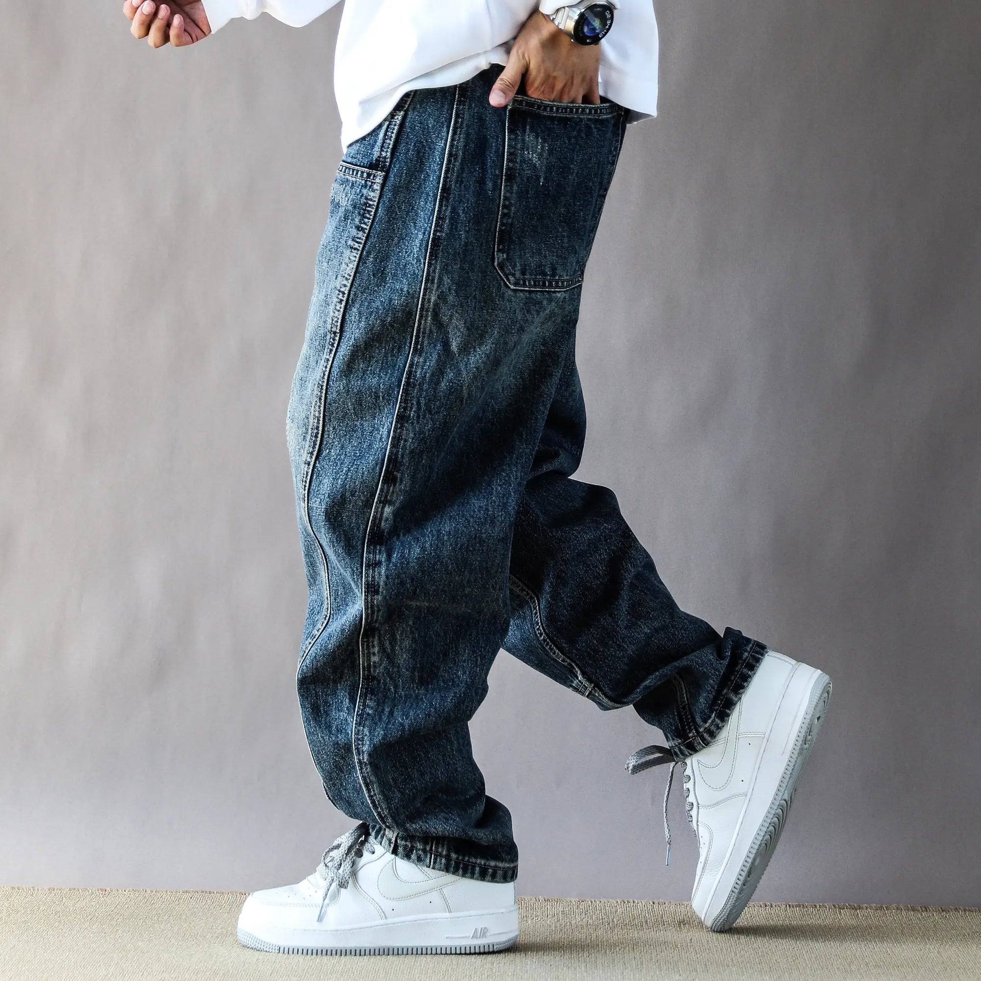 Blue Trendy Tapered Straight Jeans