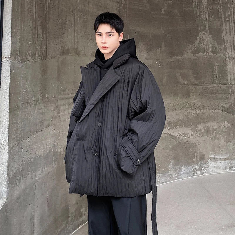 Black Loose Pleated Niche Design Parka