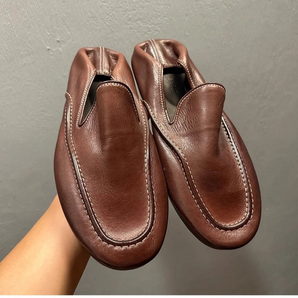 Solid Brown Soft Leather Loafers