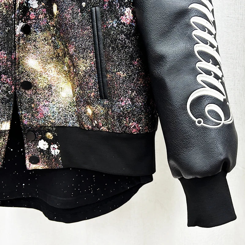 Abstract Embroidery Letter Spliced Jacket