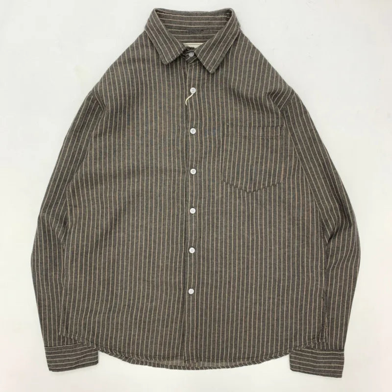 Cotton Linen Striped Loose Shirt