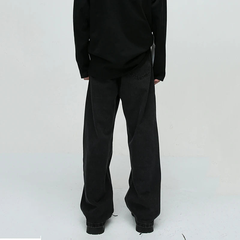 Pockets Belt Blue Denim Straight Jeans