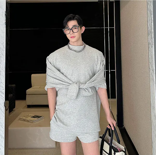 Stand Collar Sweatshirt Shorts Set