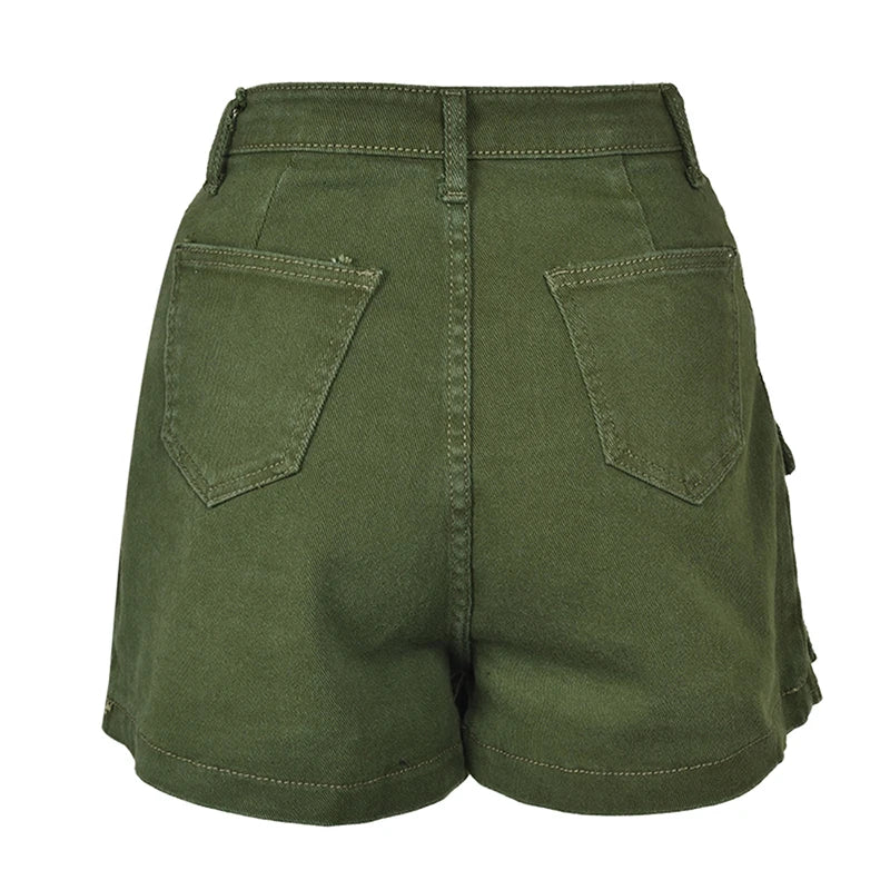 Green Cargo Pocket Design Denim Shorts