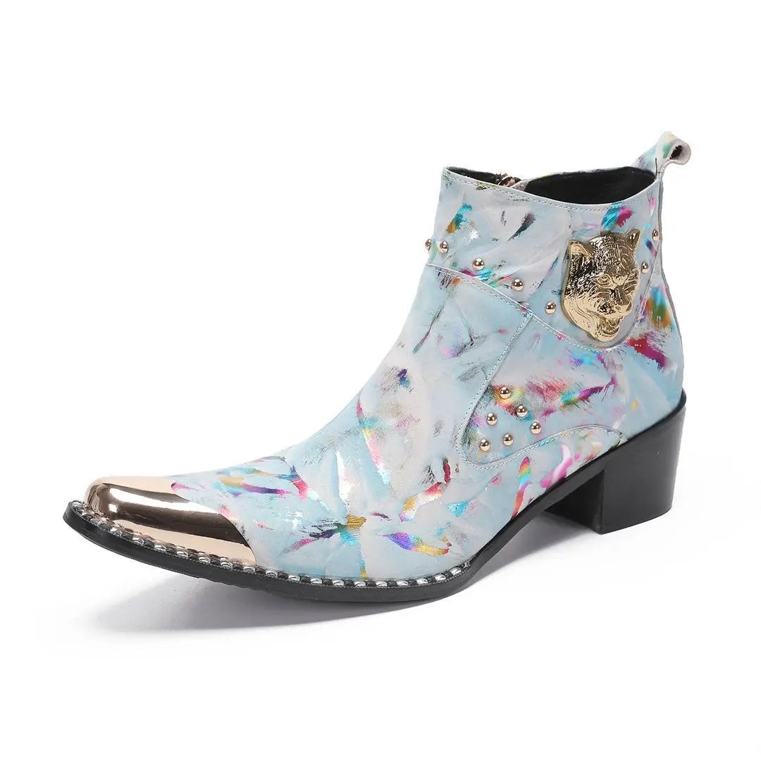 Tiger Head Studded Marble Boots