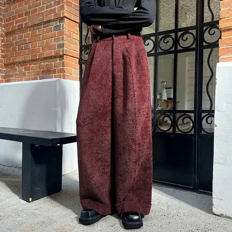 Solid Color Twill Loose Trousers