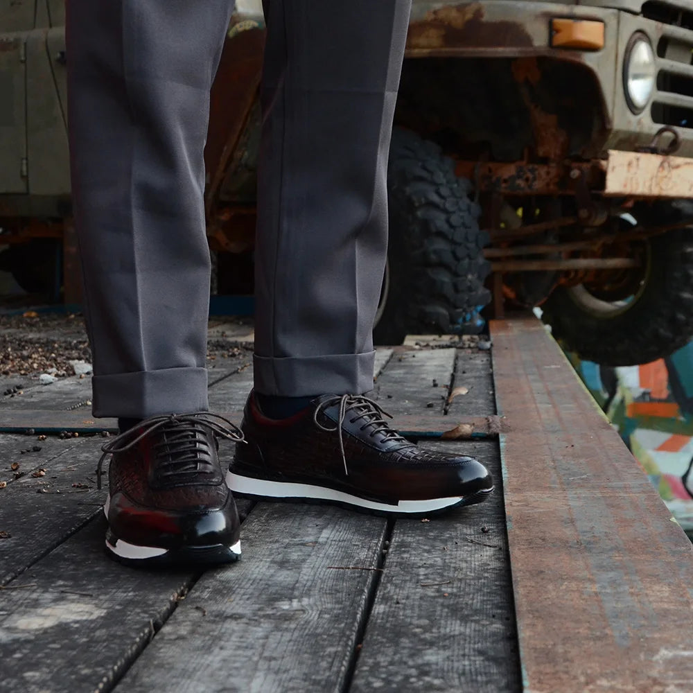 Plaid Pattern Natural Genuine Leather Shoes