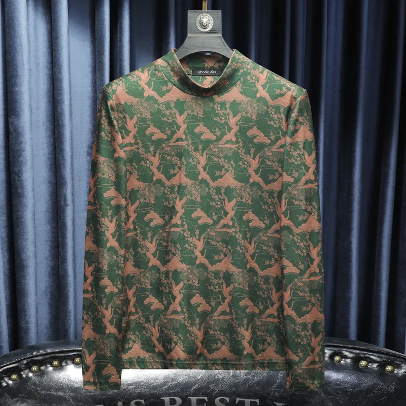 Casual Printed Turtleneck Slim-Fit T-Shirt