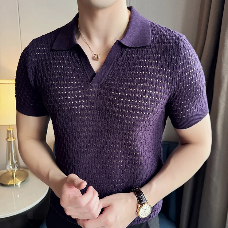 Hollow Knitted Smart Casual Polo Shirt