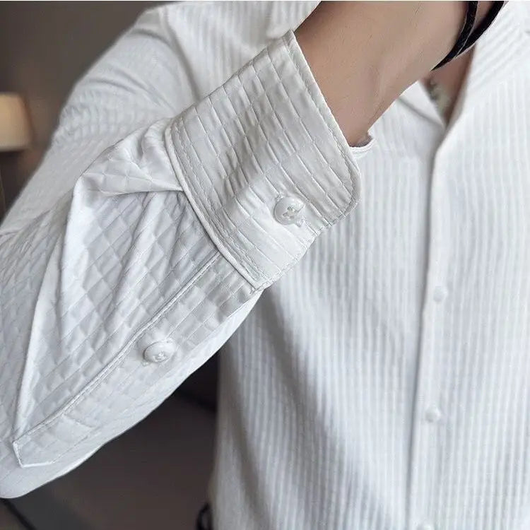 Waffle Texture Long Sleeve Men's Shirt