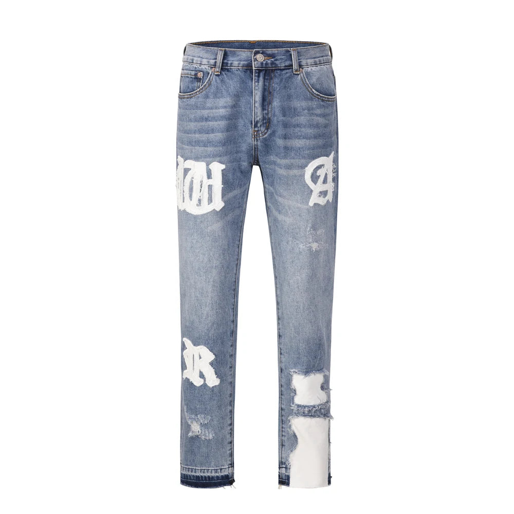 Y2k Streetwear Patchwork Letter Straight Jeans