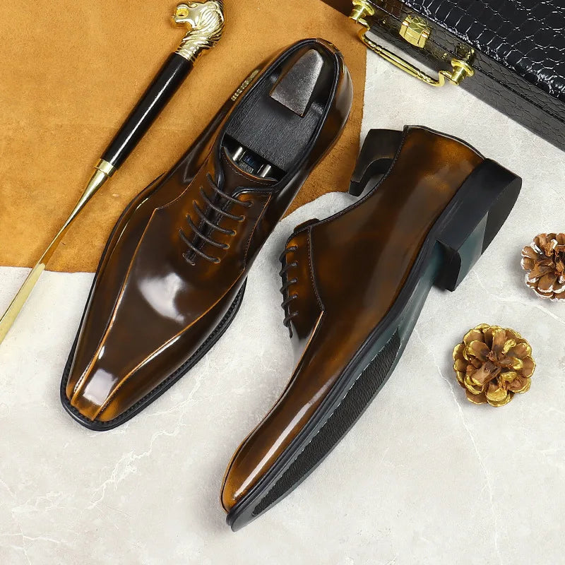 Hand-Polished Gradient Leather Oxford Shoes