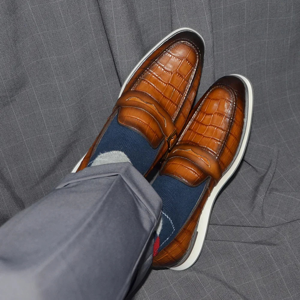 Crocodile Skin Elegant Slip-On Loafers