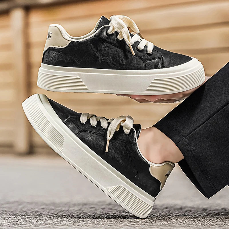 Thick-Soled Textured Leather Sneakers